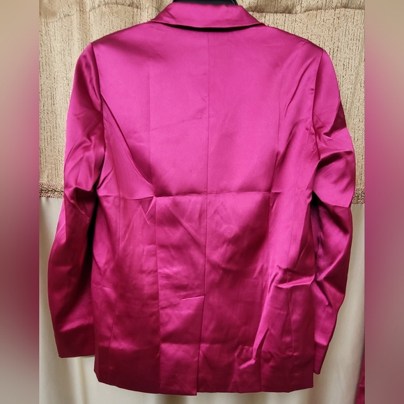 Lucyparis fuchsia satin double-breasted jacket & pant suit women's size Small. - Picture 11 of 16